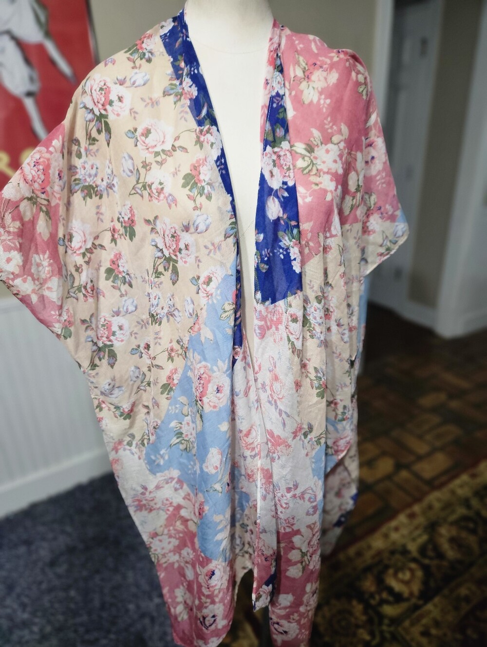 Kensie Patchwork Floral Lightweight Kimono One Size